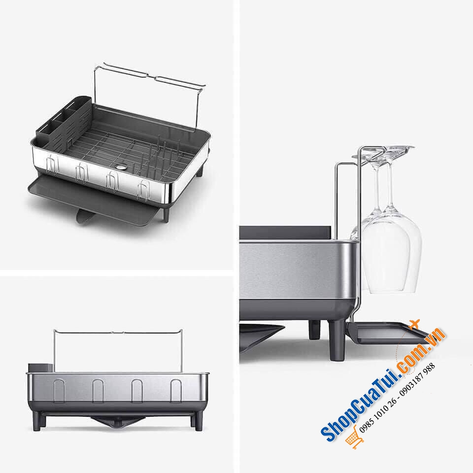 Giá úp bát Simplehuman mẫu mới 2021- chống vân tay, luôn sáng bóng, có hai khay hứng nước (thay thế model cũ 1 khay), hàng cao cấp bằng thép không gỉ