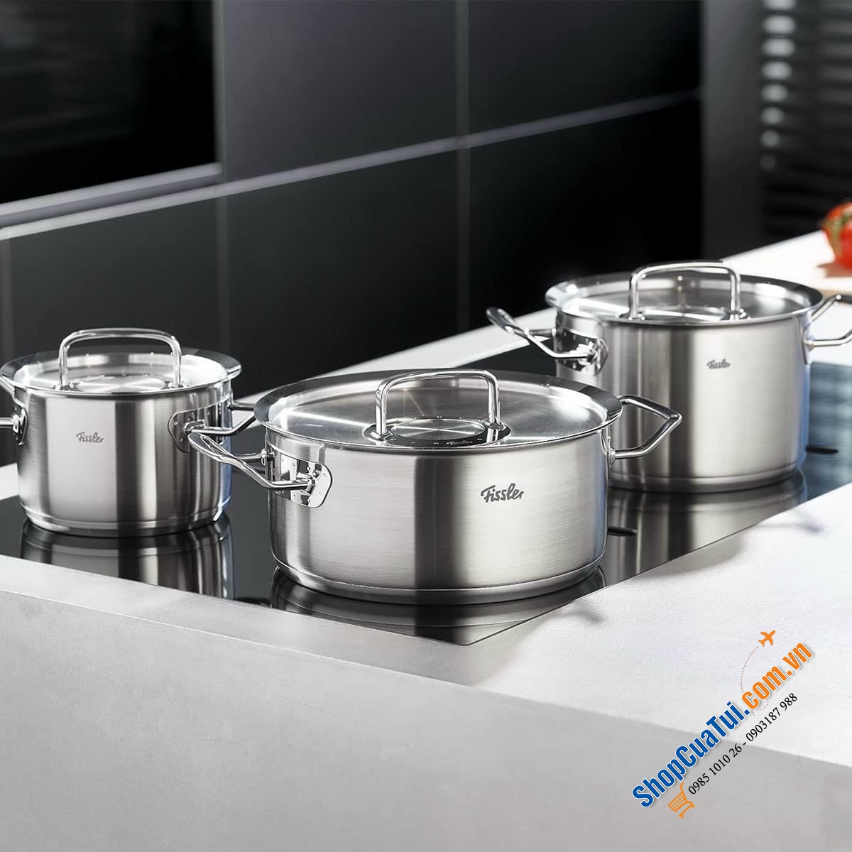 BỘ NỒI FISSLER PROFI 4 NỒI 1 QUÁNH NẮP INOX MẪU MỚI 2022