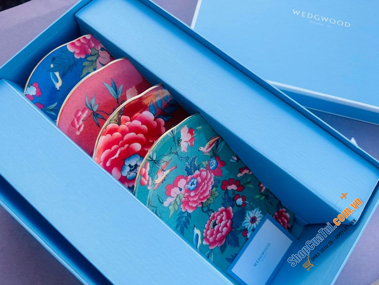 Set 4 Đĩa ăn salat, bánh ngọt WEDGWOOD 20cm - Bộ sưu tập hoa thược dược Paeonia Blush