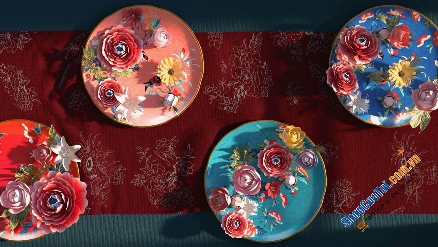 Set 4 Đĩa ăn salat, bánh ngọt WEDGWOOD 20cm - Bộ sưu tập hoa thược dược Paeonia Blush