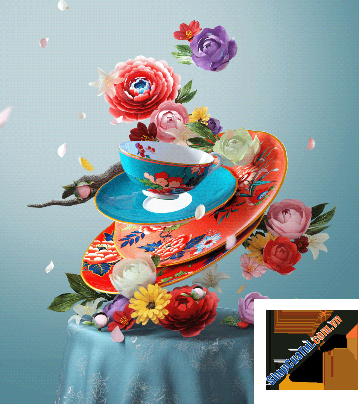 Set 4 Đĩa ăn salat, bánh ngọt WEDGWOOD 20cm - Bộ sưu tập hoa thược dược Paeonia Blush