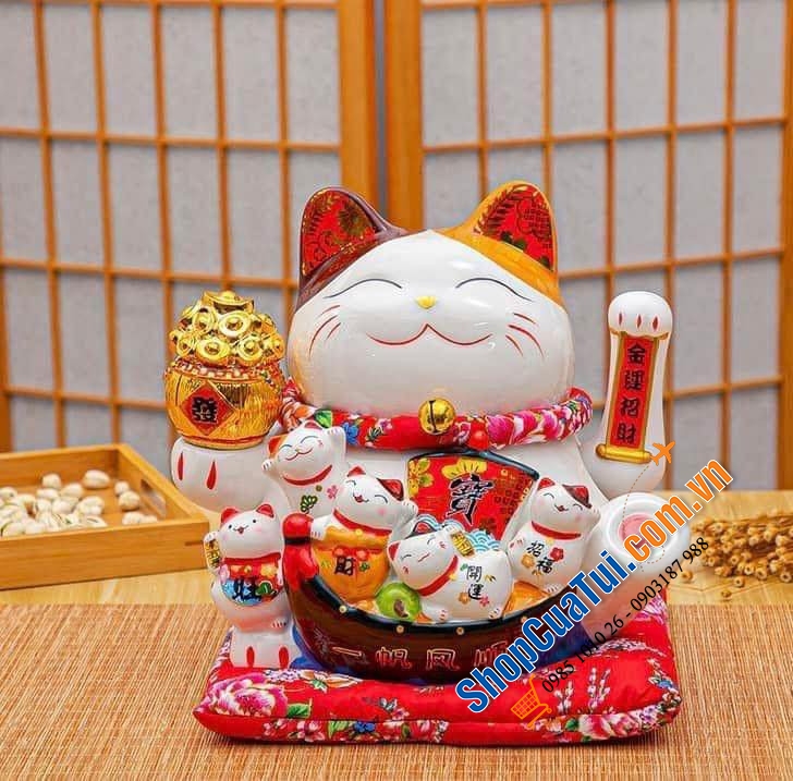 28cm - Mèo vẫy tay thần tài Nhật bản Maneki-neko - Kinh Doanh Đắc Lợi, Hạnh phúc sung túc 28cm - mèo thần tài 28cm quá đẹp cả về thần thái và thiết kế