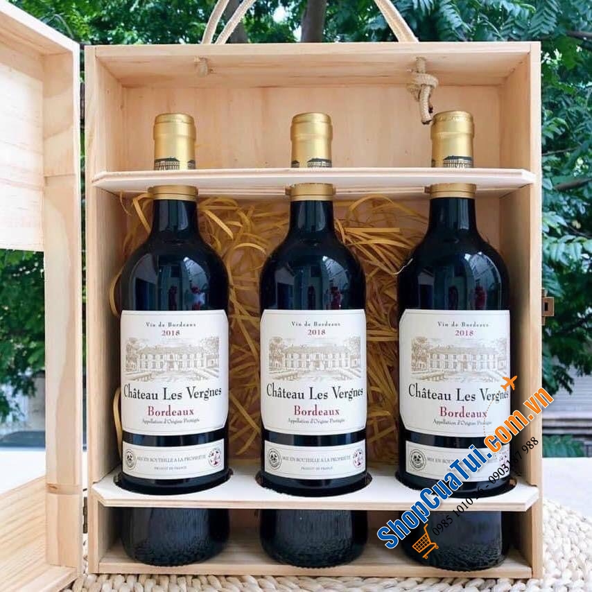 Set 3 chai rượu vang chát Château Les Vergnes Rouge Bordeaux 14,5% 750ml được làm từ giống nho Cabernet Sauvignon