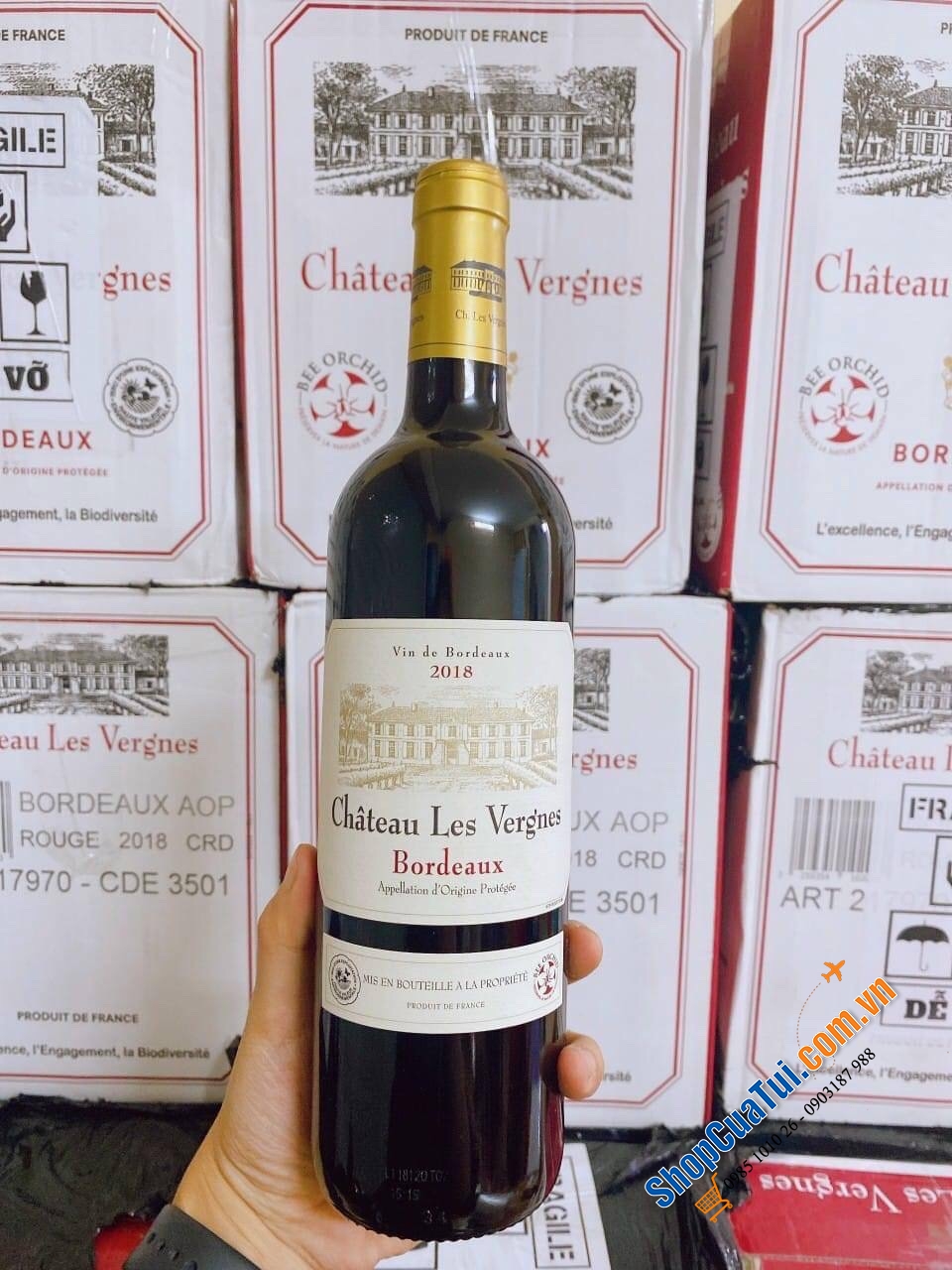 Set 3 chai rượu vang chát Château Les Vergnes Rouge Bordeaux 14,5% 750ml được làm từ giống nho Cabernet Sauvignon