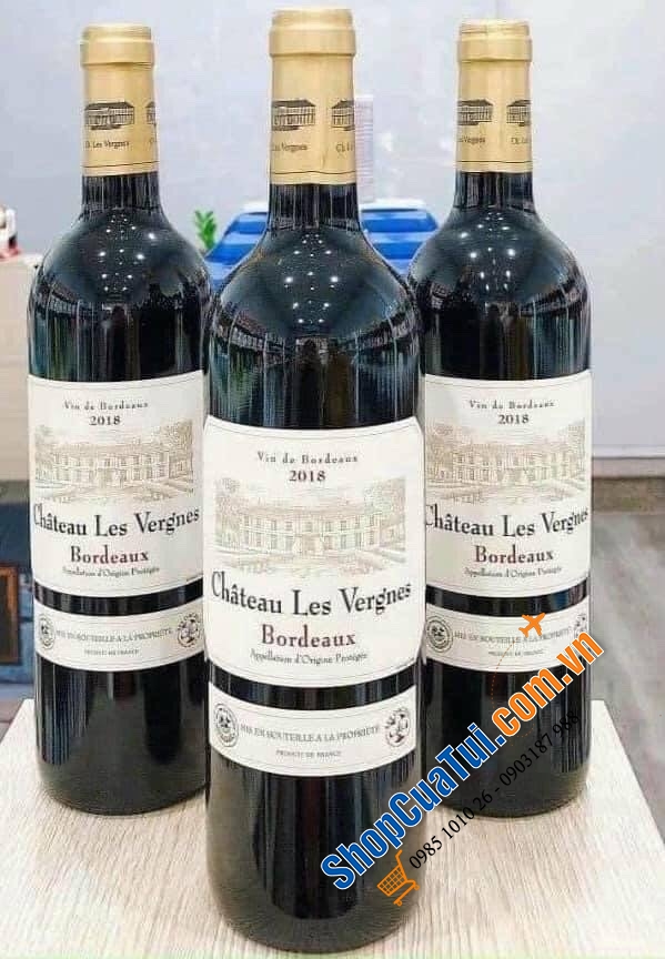 Set 3 chai rượu vang chát Château Les Vergnes Rouge Bordeaux 14,5% 750ml được làm từ giống nho Cabernet Sauvignon