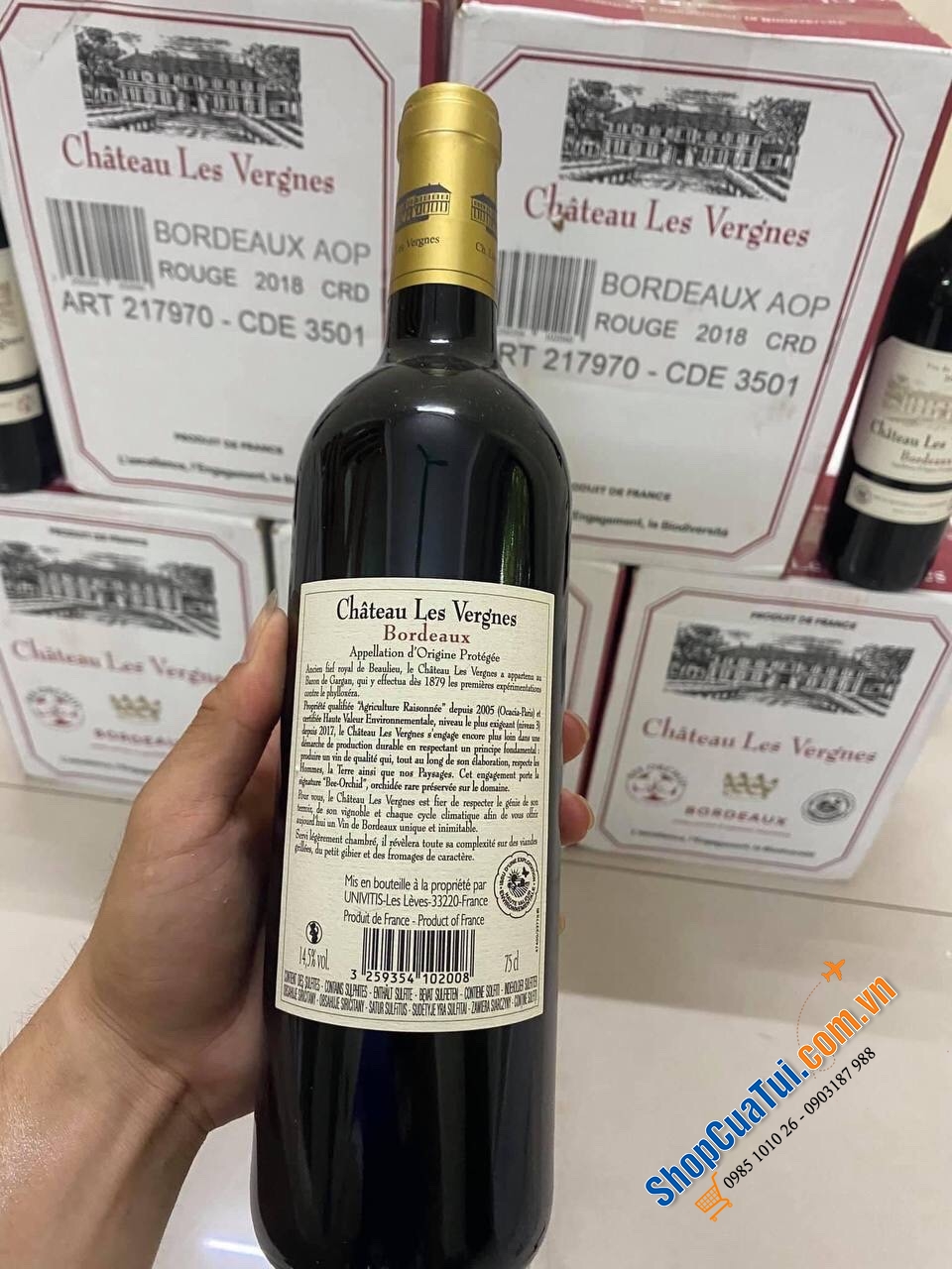 Set 3 chai rượu vang chát Château Les Vergnes Rouge Bordeaux 14,5% 750ml được làm từ giống nho Cabernet Sauvignon