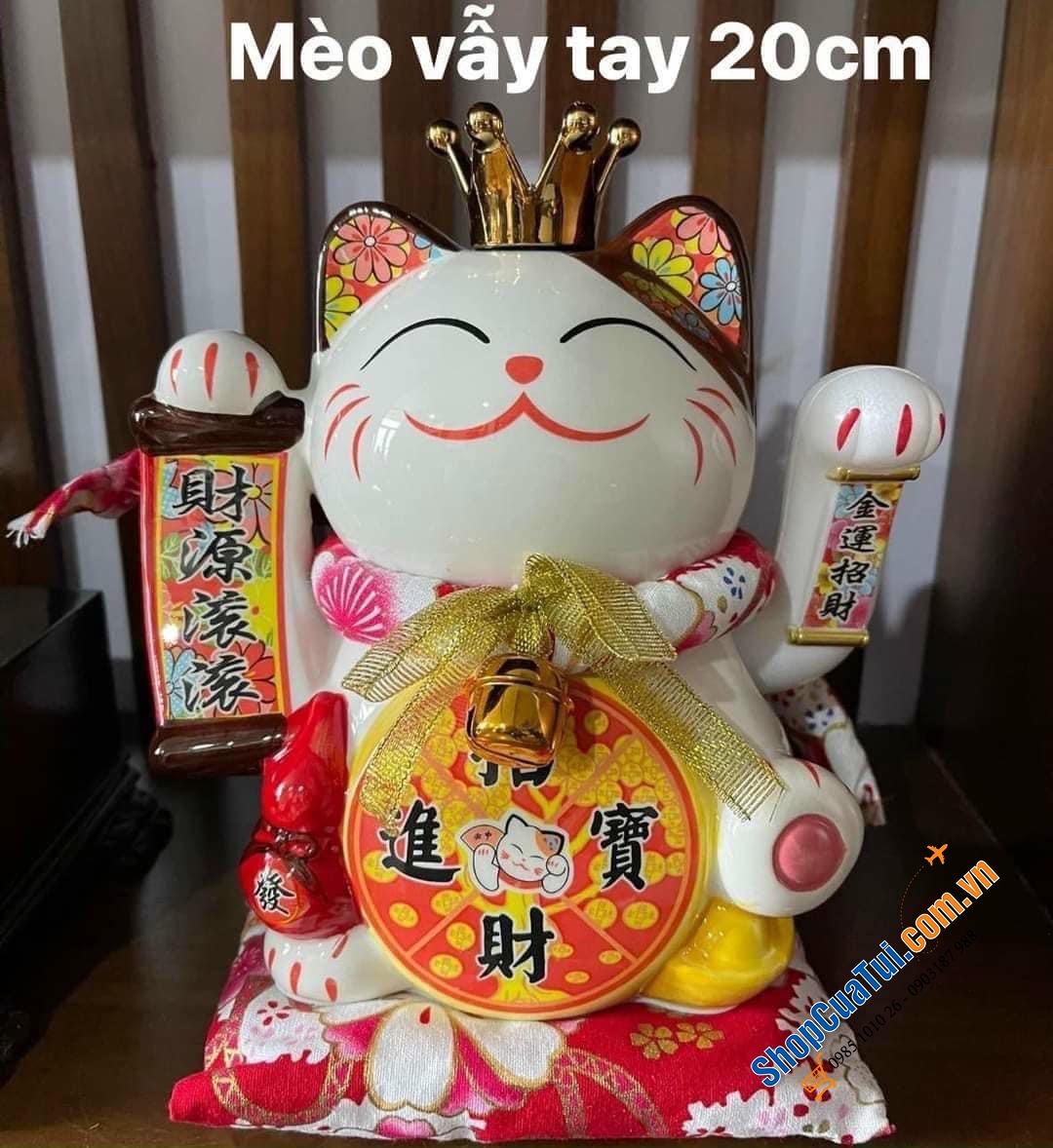 Mèo vẫy tay thần tài Nhật bản Maneki-neko - Kinh Doanh Đắc Lợi, Hạnh phúc sung túc 20 cm - mèo thần tài 20 cm quá đẹp cả về thần thái và thiết kế