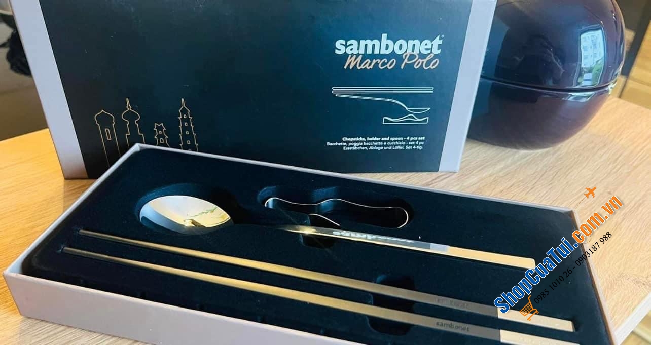 SET ĐŨA ĂN KÈM THÌA VÀ GÁC ĐŨA SAMBONET - Made in Italy - gồm: 1 đôi đũa, 1 thìa , 1 gác đũa
