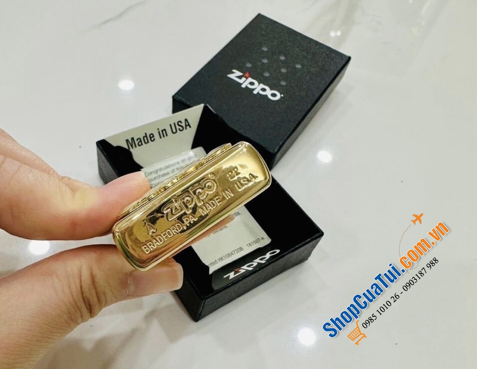 Bật lửa zippo thần tài - made in USA - Zippo Ông địa cười biểu tượng sung túc và an lạc