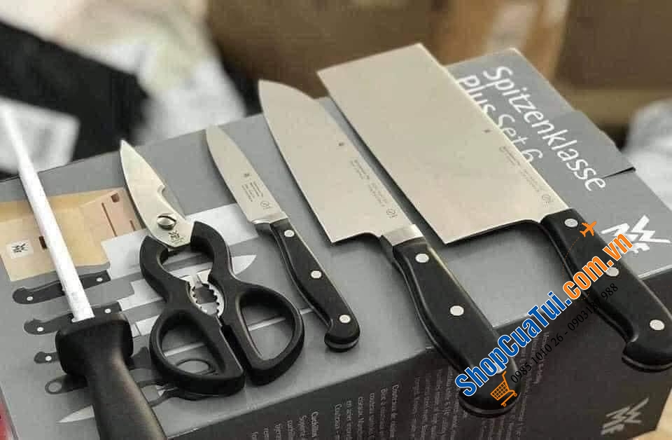 BỘ DAO 6 MÓN WMF PLUS PERFORMANCE CUT - MADE IN GERMANY - Cực kỳ tiện dụng có đủ cả mài, kéo, dao thái, dao chặt