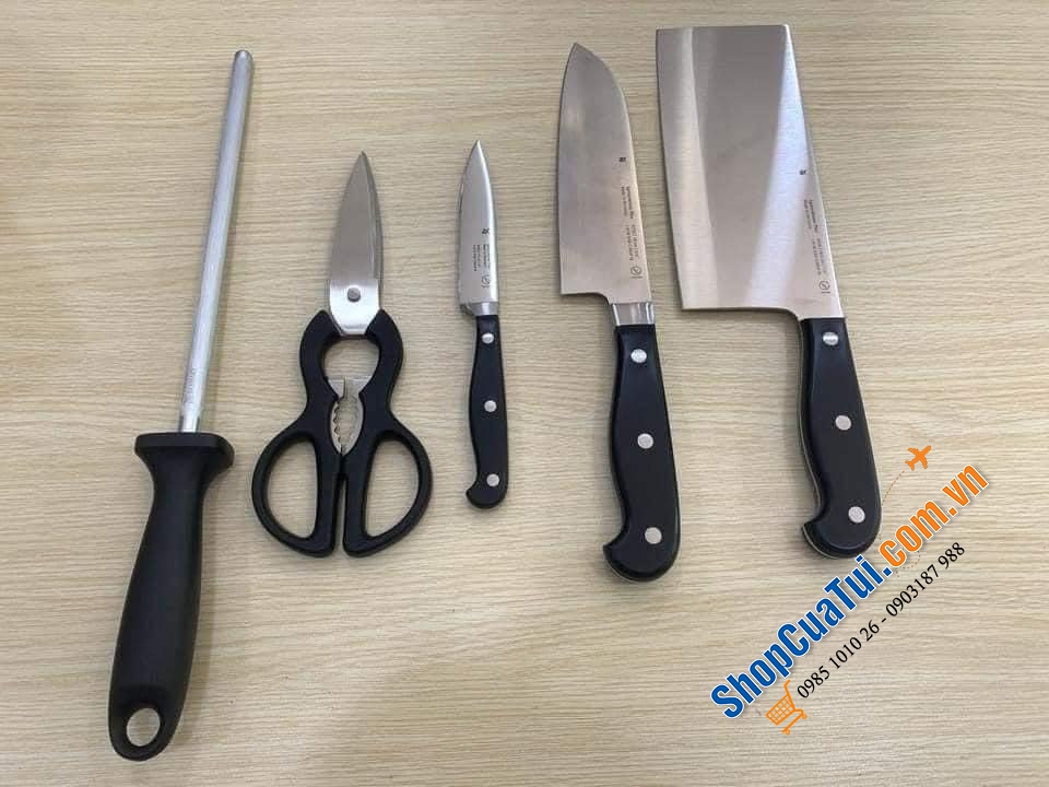 BỘ DAO 6 MÓN WMF PLUS PERFORMANCE CUT - MADE IN GERMANY - Cực kỳ tiện dụng có đủ cả mài, kéo, dao thái, dao chặt