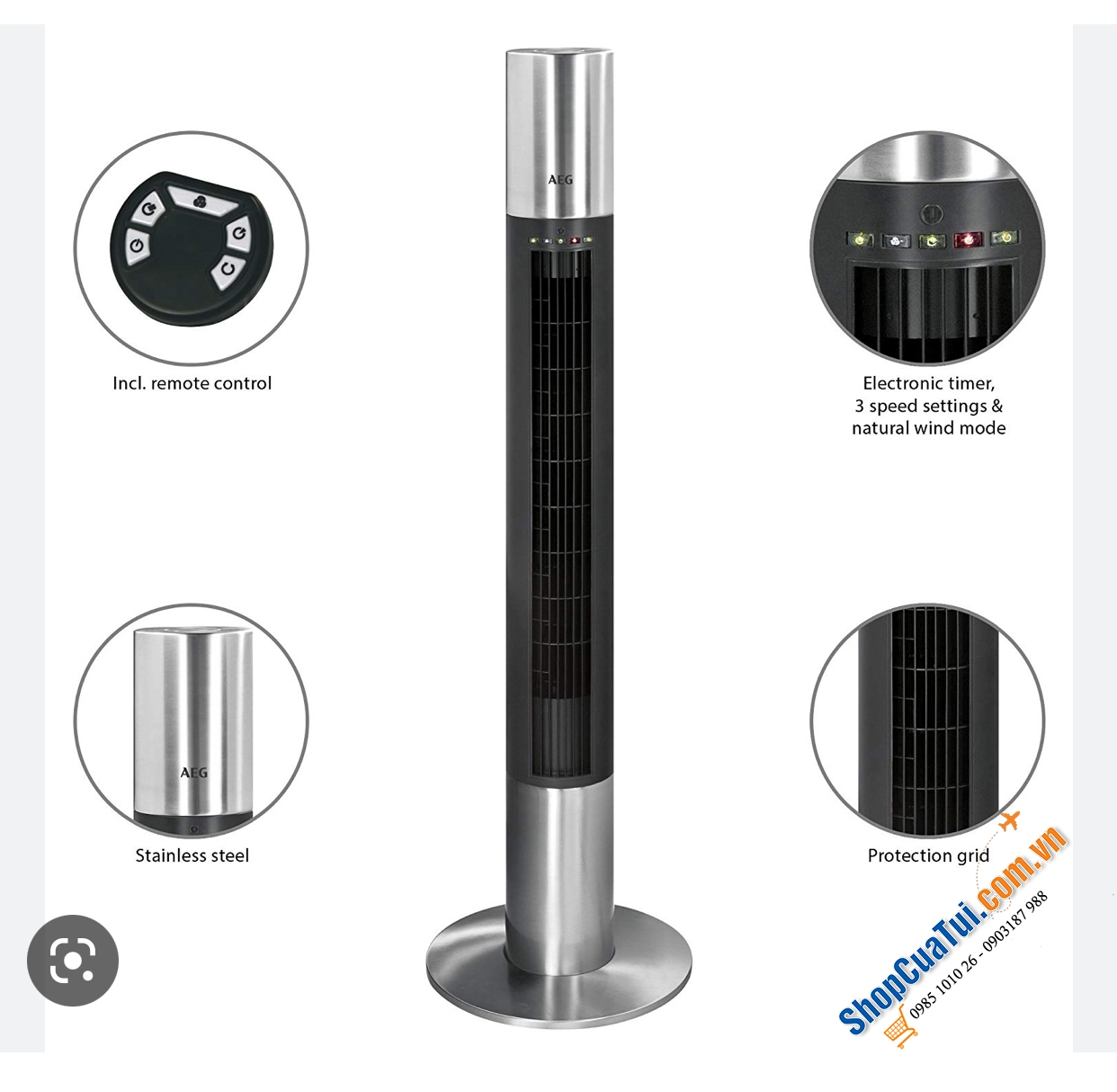 QUẠT THÁP UNOLD 86956 siêu gọn, đẹp, nội địa Đức - công suất 50w, phù hợp phòng lên tới 40m2