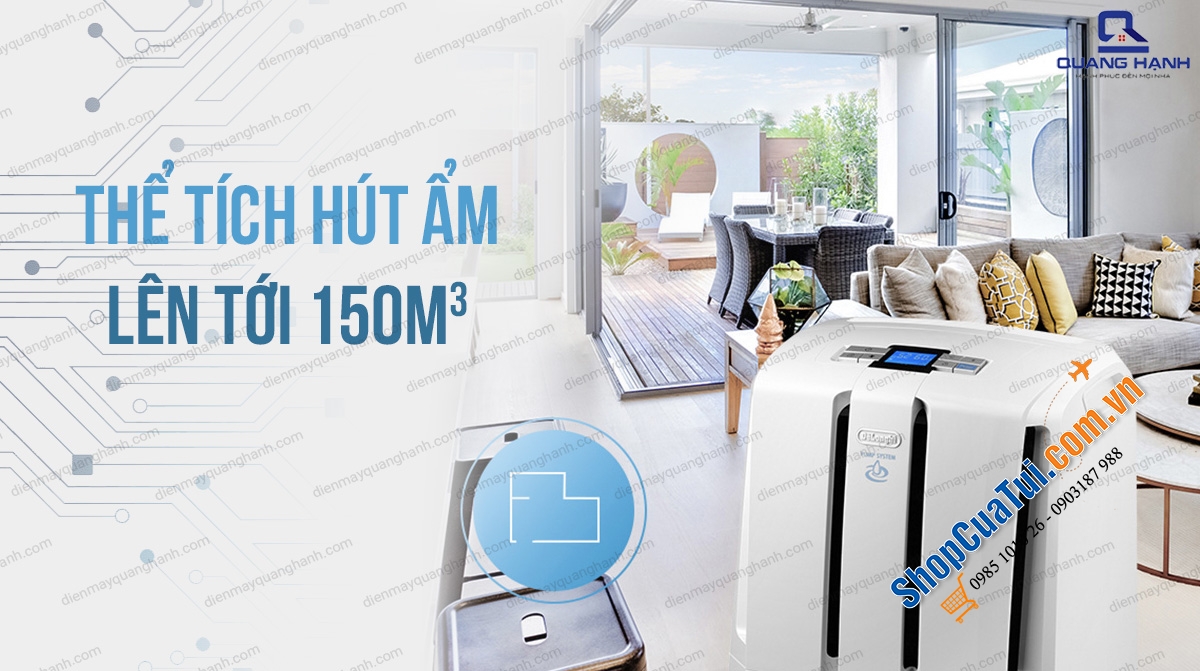 Máy hút ẩm Delonghi ARIADRY PUMP DD230P 30L/ngày công suất 540w cho phòng lên tới 150m2