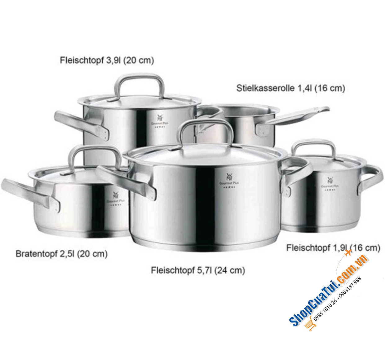 Bộ Nồi WMF Gourmet Plus 5 Món - mua lần dùng mãi mãi - WMF Topf-Set Gourmet Plus 5tlg, Made in Germany