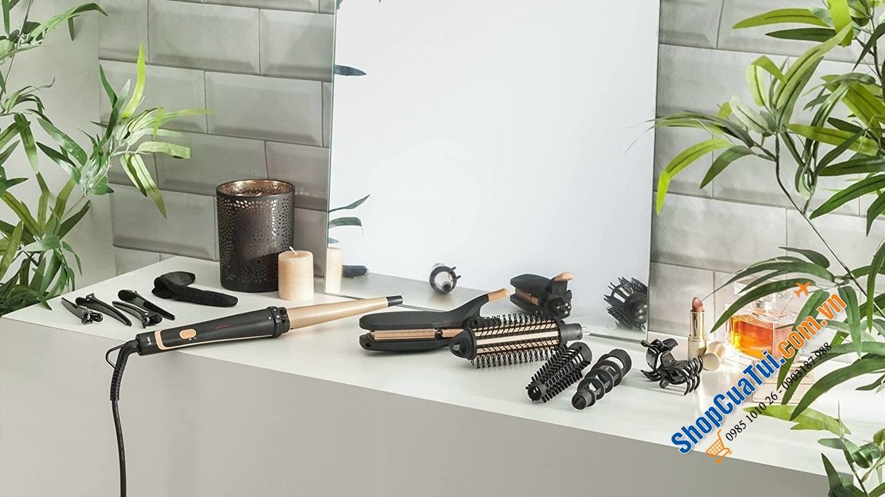 BỘ DỤNG CỤ UỐN, ÉP & SẤY TÓC ROWENTA CF4231 MẦU ĐỒNG tạo kiểu tóc 14 trong 1 với khả năng vô tận: ép tóc, uốn tóc, dập xù, lược sấy và nhiều hơn nữa