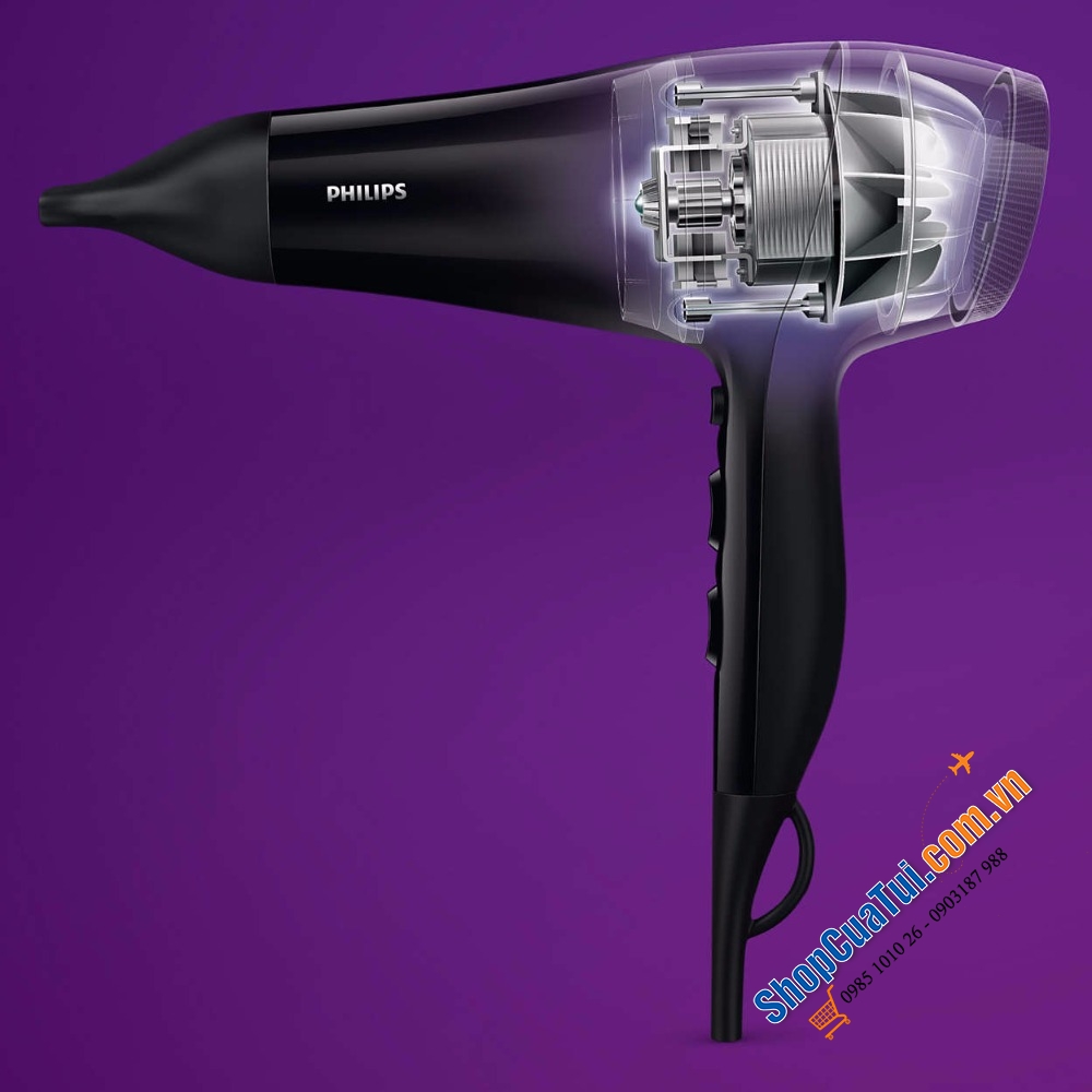 MÁY SẤY TÓC PHILIPS BHD170/40 - kết hợp ion tích điện âm gấp 2 lần so với các máy sấy tóc khác giúp tóc khô và vào nếp mà vẫn giữ được độ bóng, không hư hại tóc