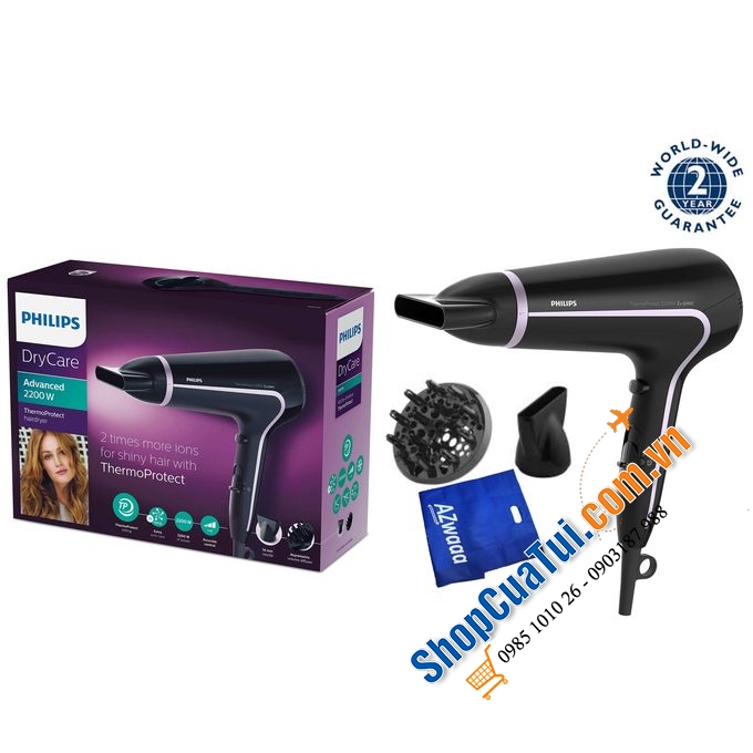 MÁY SẤY TÓC PHILIPS BHD170/40 - kết hợp ion tích điện âm gấp 2 lần so với các máy sấy tóc khác giúp tóc khô và vào nếp mà vẫn giữ được độ bóng, không hư hại tóc
