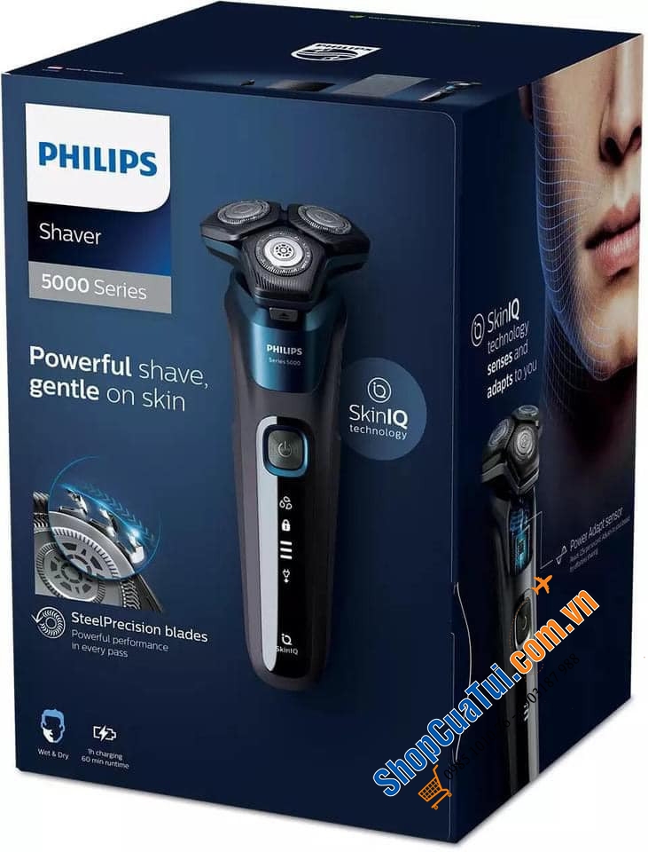 TRỌN BỘ 3 in 1: MÁY CẠO RÂU PHILIPS SR5 - Philips S5586/66 Series 5000 SkinIQ- XỊN SÒ + KÈM ĐỐC VỆ SINH + KÈM TỈA LÔNG MŨI, LÔNG TAI