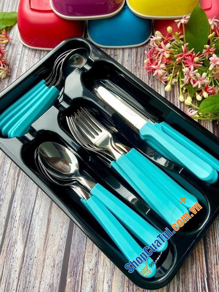 Bộ Dao thìa dĩa bàn ăn Tramontina TULUM 25 món xuất xứ Brazil với 3 màu: Đỏ, xanh biển, xanh coban  Bộ sản phẩm gồm: