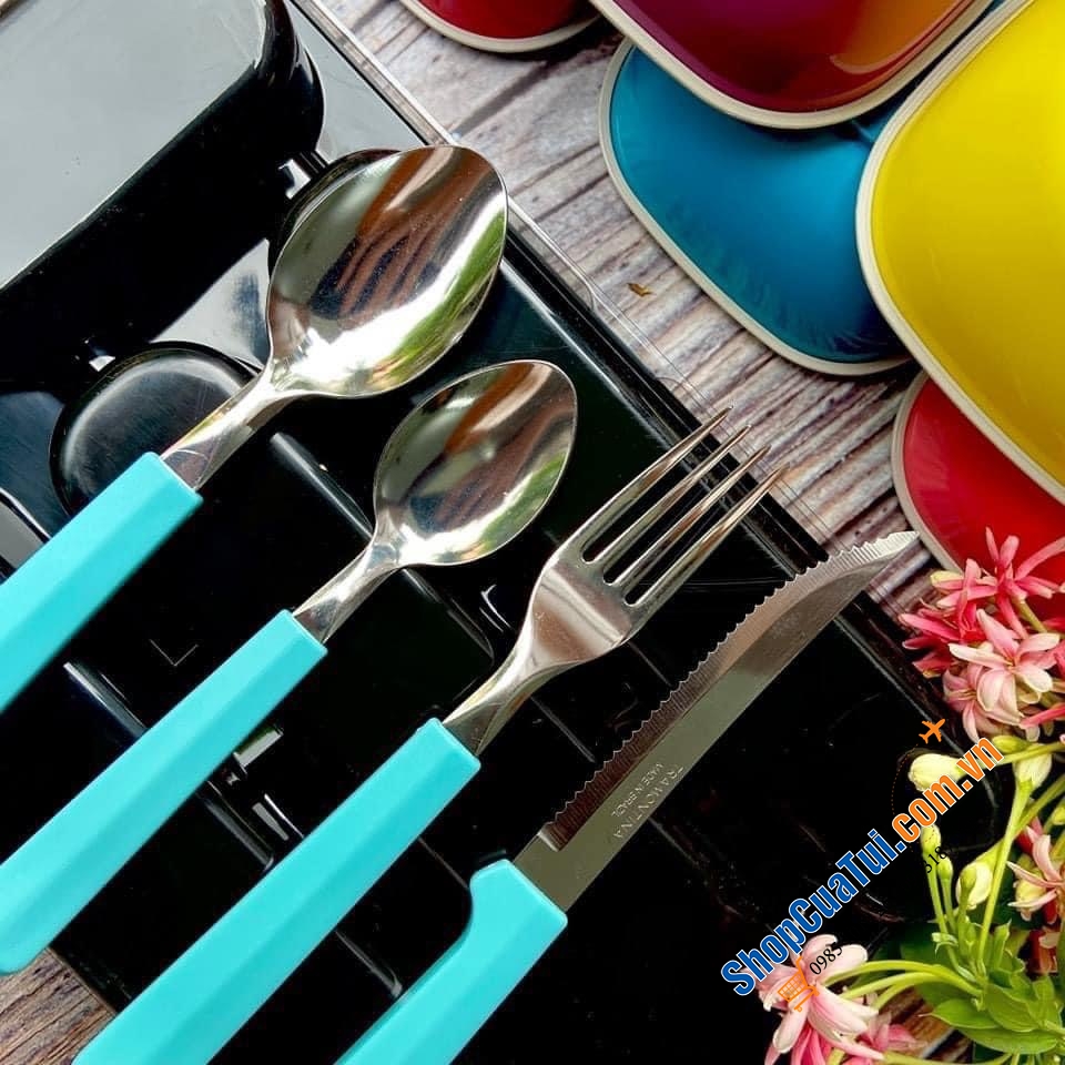 Bộ Dao thìa dĩa bàn ăn Tramontina TULUM 25 món xuất xứ Brazil với 3 màu: Đỏ, xanh biển, xanh coban Bộ sản phẩm gồm: