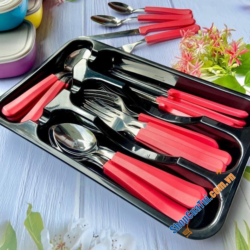 Bộ Dao thìa dĩa bàn ăn Tramontina TULUM 25 món xuất xứ Brazil với 3 màu: Đỏ, xanh biển, xanh coban  Bộ sản phẩm gồm: