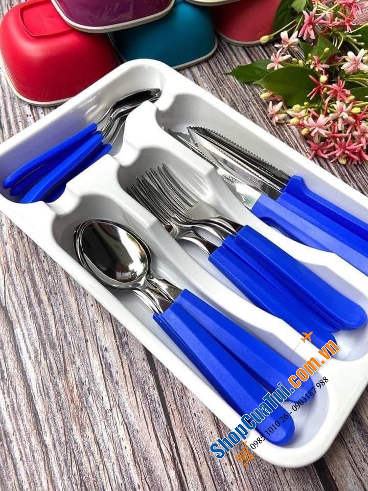 Bộ Dao thìa dĩa bàn ăn Tramontina TULUM 25 món xuất xứ Brazil với 3 màu: Đỏ, xanh biển, xanh coban Bộ sản phẩm gồm: