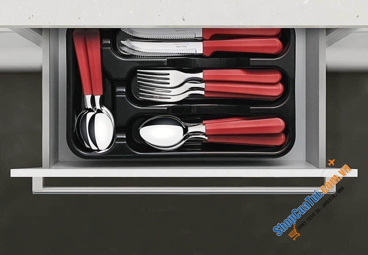 Bộ Dao thìa dĩa bàn ăn Tramontina TULUM 25 món xuất xứ Brazil với 3 màu: Đỏ, xanh biển, xanh coban Bộ sản phẩm gồm: