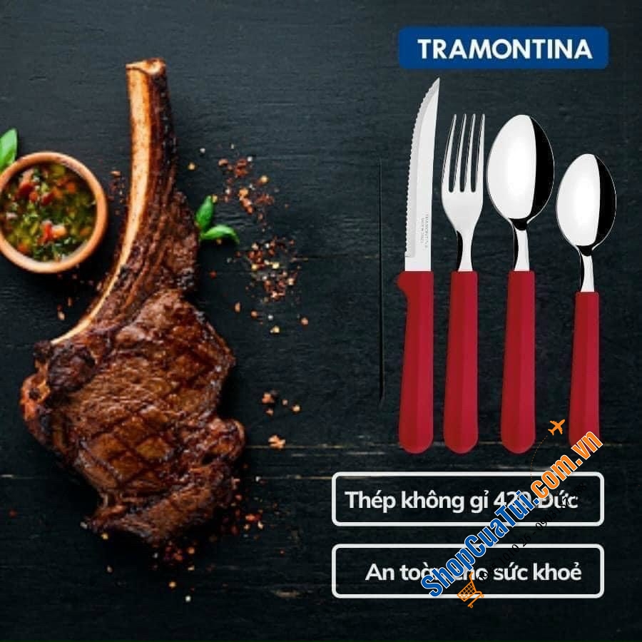 Bộ Dao thìa dĩa bàn ăn Tramontina TULUM 25 món xuất xứ Brazil với 3 màu: Đỏ, xanh biển, xanh coban Bộ sản phẩm gồm: