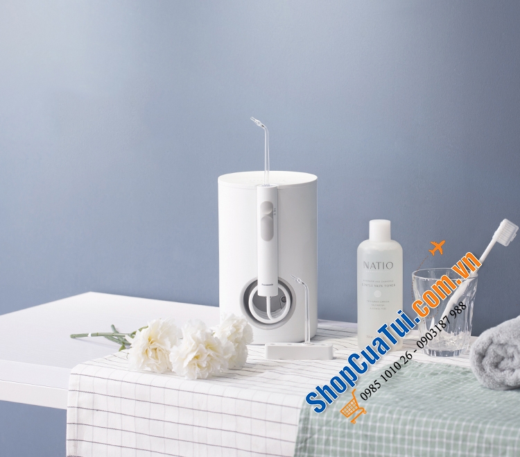 MÁY TĂM NƯỚC PANASONIC EW1611 với 10 áp lực nước + 2 đầu tăm phun, được khuyến khích đặc biệt cho những người chỉnh hình răng miệng, niềng răng, viêm nướu, lợi, răng mọc chệch...