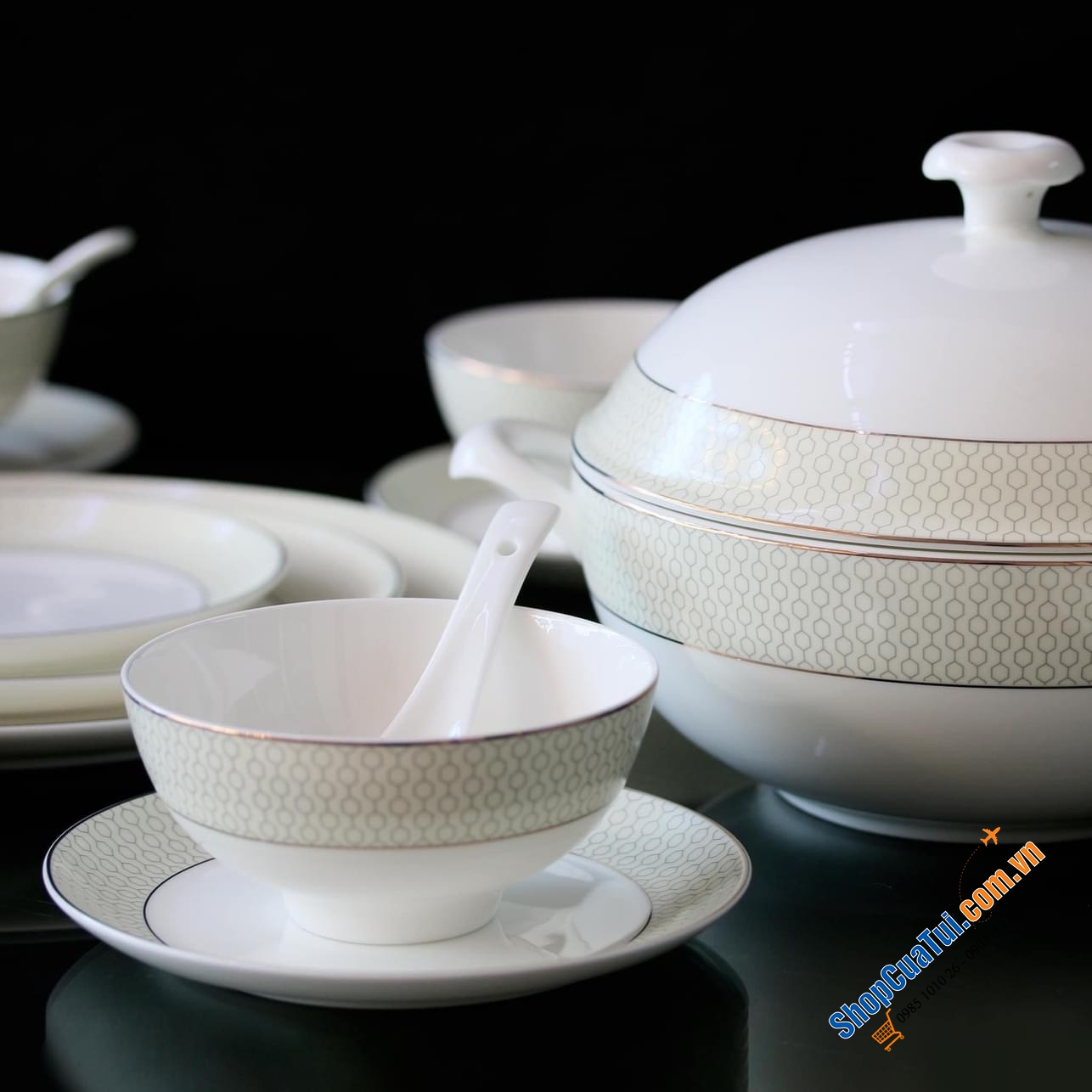 Set bát sứ Imperial 50 món vân lục giác dọc siêu sang và trang nhã