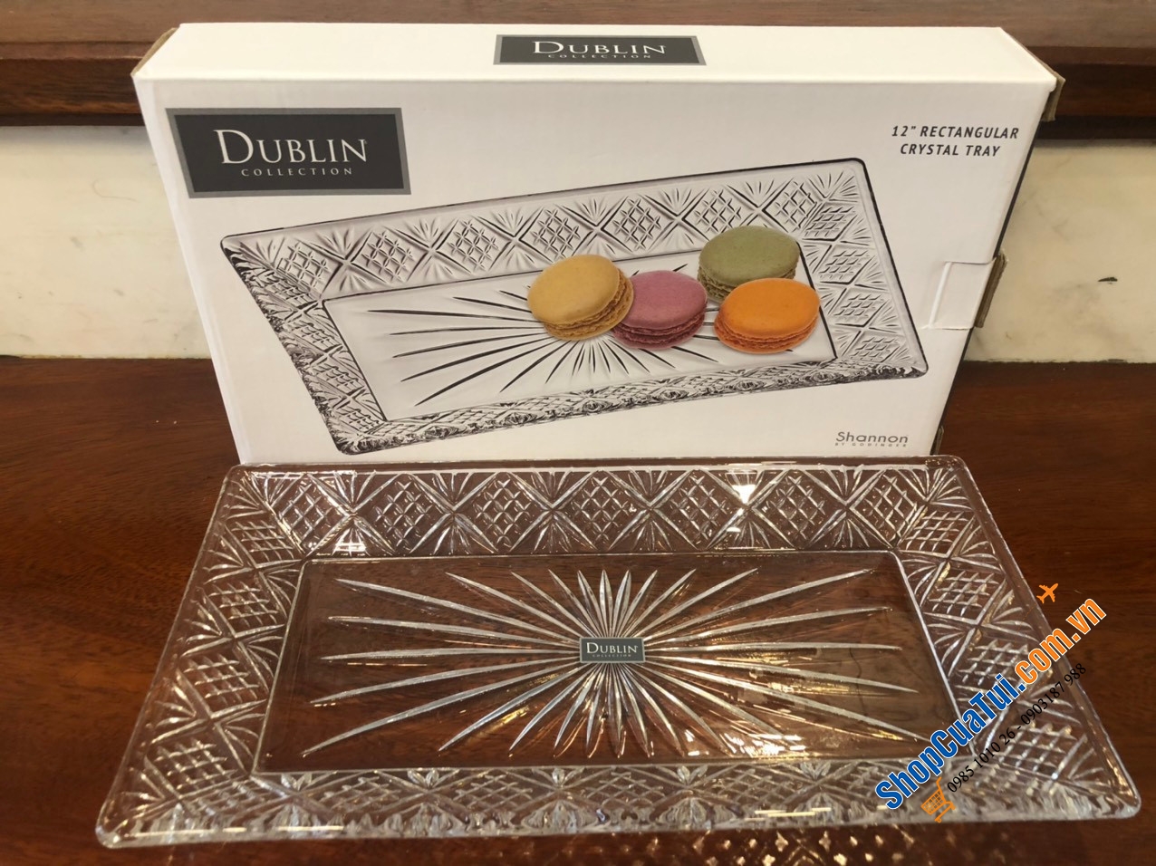 Khay pha lê đựng bánh kẹo Godinger Dublin 15x30cm