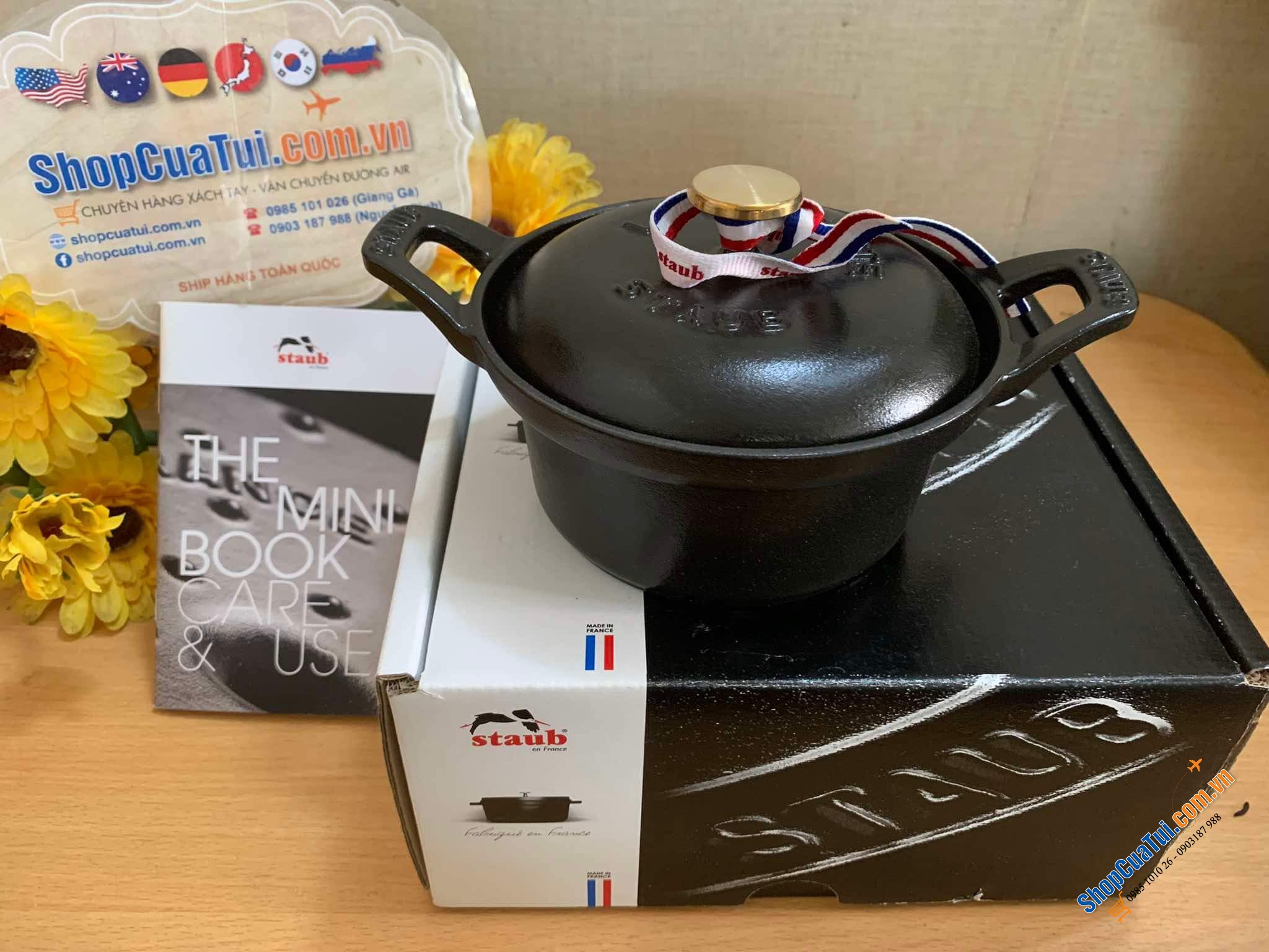 NỒI STAUB DÁNG QUAI VỂNH 12 CM - Made in France  - Màu đen