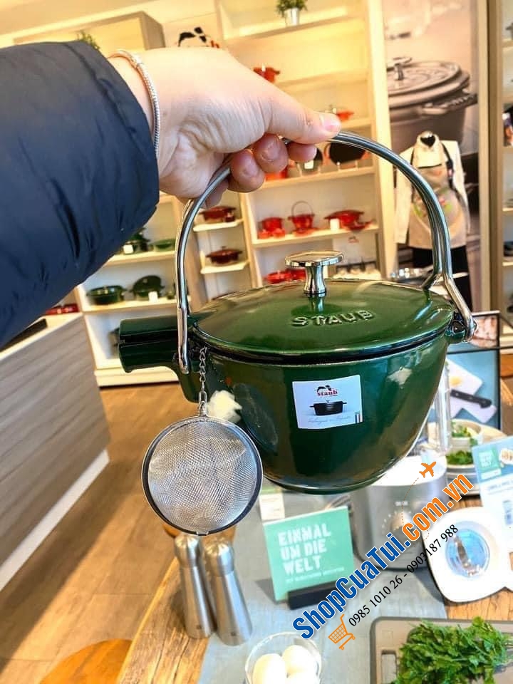 ẤM ĐUN TRÀ GANG STAUB KÈM LÕI LỌC 1 LÍT -MADE IN FRANCE - MÀU XANH HÚNG