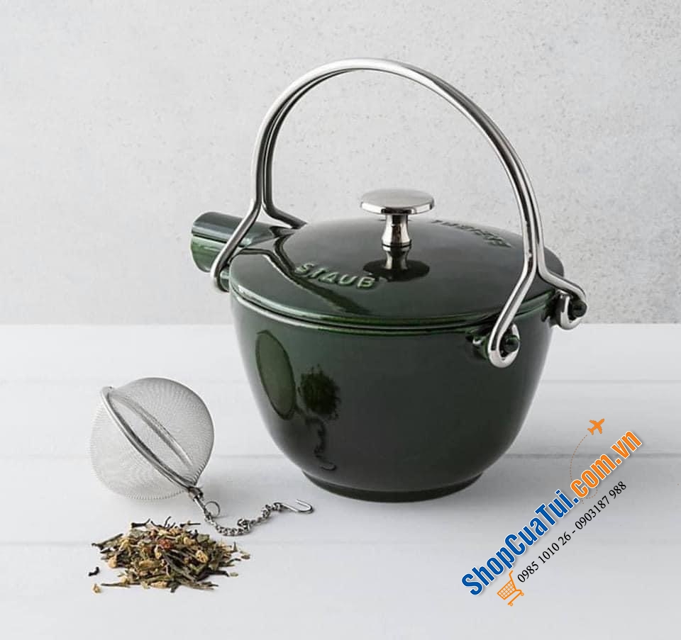 ẤM ĐUN TRÀ GANG STAUB KÈM LÕI LỌC 1 LÍT -MADE IN FRANCE - MÀU XANH HÚNG