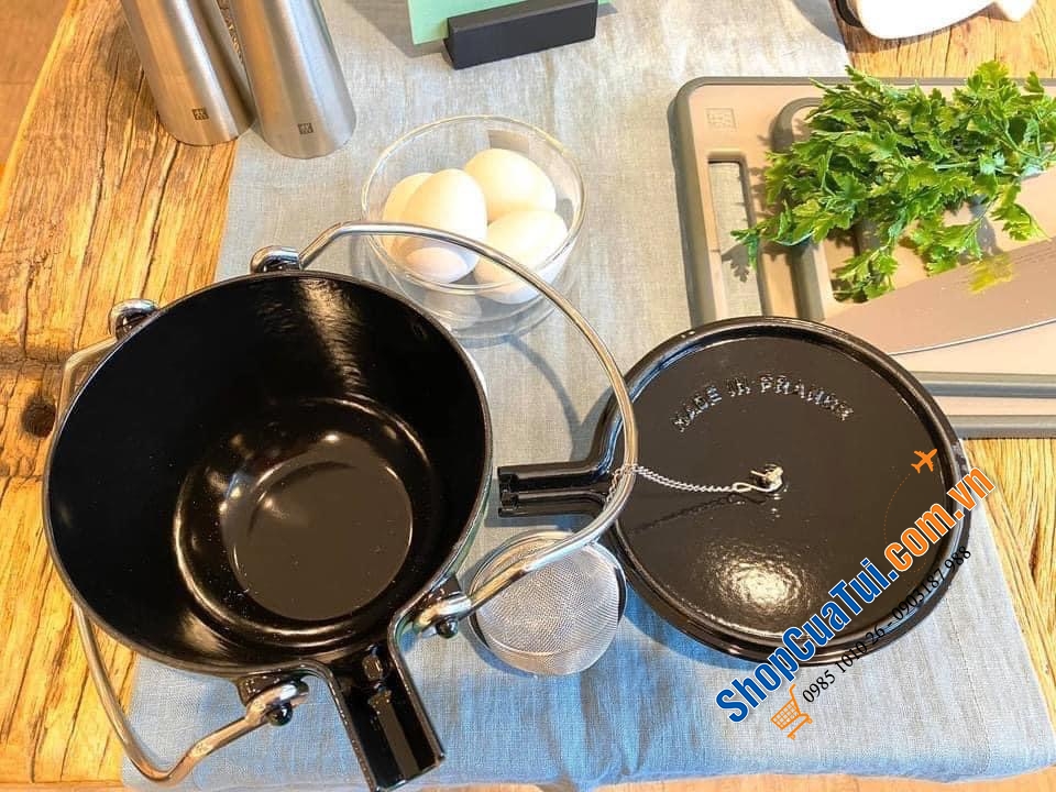 ẤM ĐUN TRÀ GANG STAUB KÈM LÕI LỌC 1 LÍT -MADE IN FRANCE - MÀU XANH HÚNG