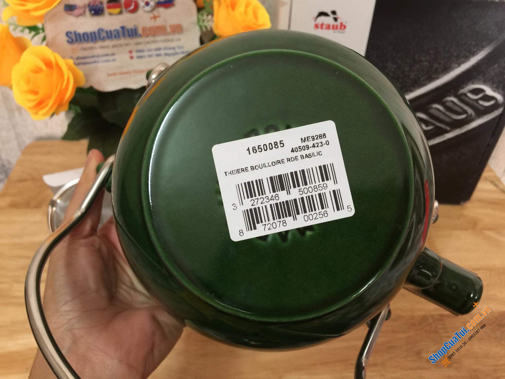 ẤM ĐUN TRÀ GANG STAUB KÈM LÕI LỌC 1 LÍT -MADE IN FRANCE - MÀU XANH HÚNG