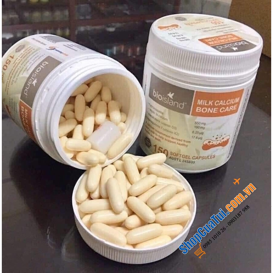 Viên sữa bổ sung canxi, Vitamin K2, Vitamin D3 hỗ trợ xương và răng chắc khỏe Bio Island Milk Calcium Bone Care 150 Softgel Capsules