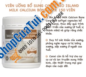 Viên sữa bổ sung canxi, Vitamin K2, Vitamin D3 hỗ trợ xương và răng chắc khỏe Bio Island Milk Calcium Bone Care 150 Softgel Capsules