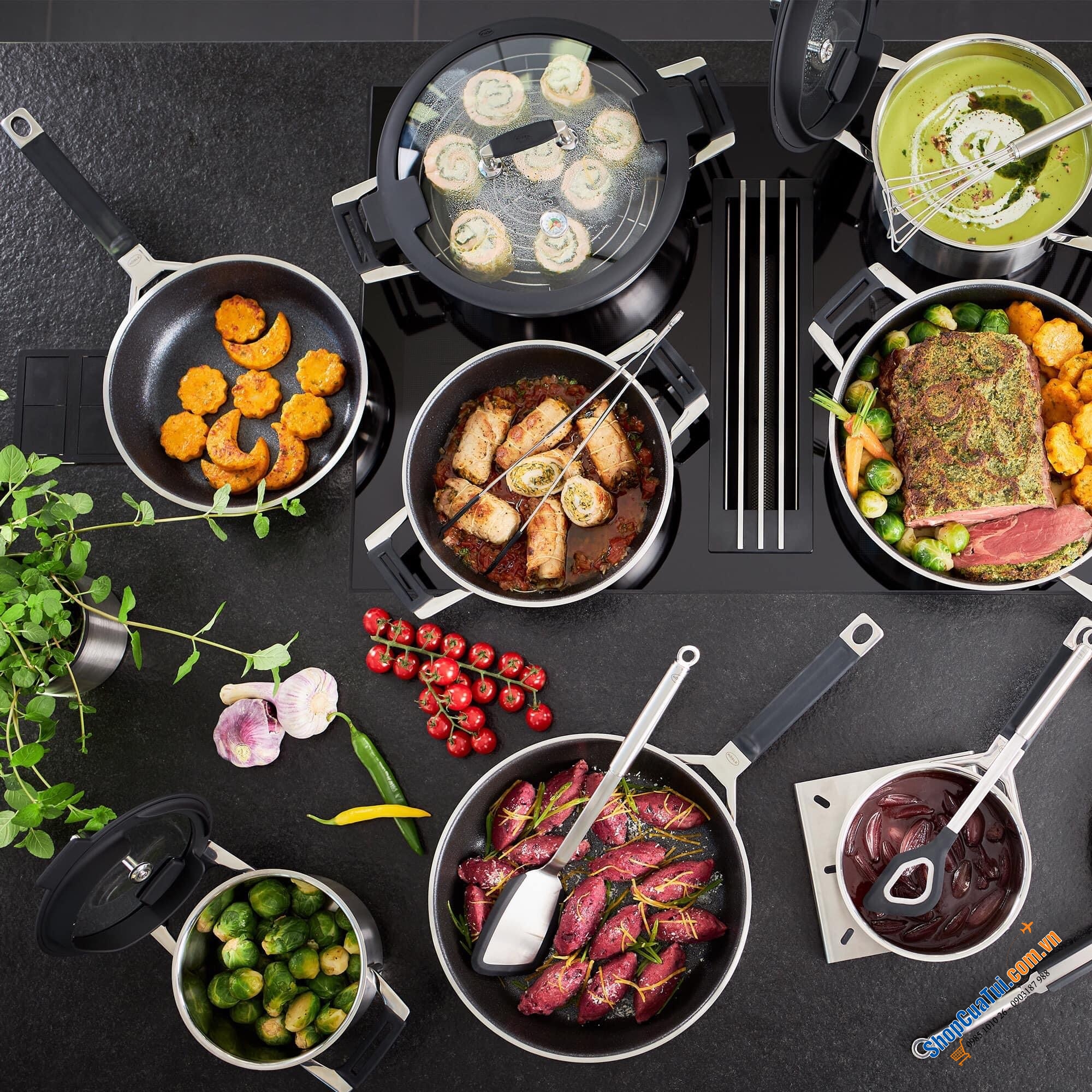 Nồi Hấp Chống Dính Rösle Silence PRO 91978 28cm có vung bằng kính cường lực và viền silicon toàn diện