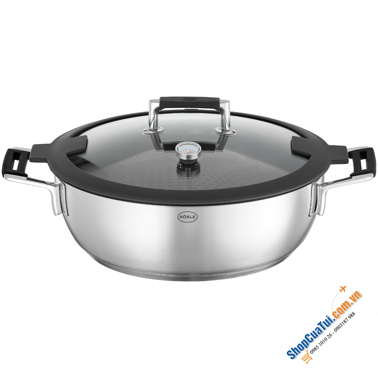 Nồi Hấp Chống Dính Rösle Silence PRO 91978 28cm có vung bằng kính cường lực và viền silicon toàn diện