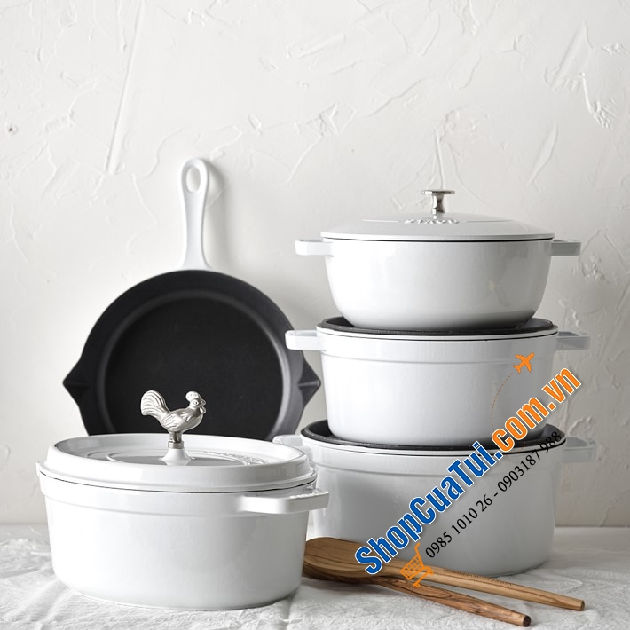 CHẢO STAUB 26 CM MÀU TRẮNG 2 miệng rót đẹp ngất ngây