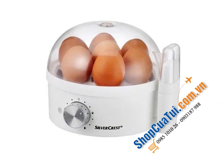 MÁY LUỘC TRỨNG SILVERCREST Eierkocher SEKE 450 A1 mầu đỏ & mầu bạc - nấu tối đa 7 quả trứng - luộc trứng nhanh hơn theo mức độ chín mong muốn, giữ nóng trứng lâu hơn