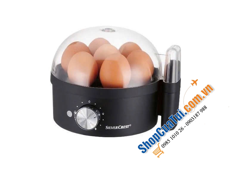 MÁY LUỘC TRỨNG SILVERCREST Eierkocher SEKE 450 A1 mầu đỏ & mầu bạc - nấu tối đa 7 quả trứng - luộc trứng nhanh hơn theo mức độ chín mong muốn, giữ nóng trứng lâu hơn