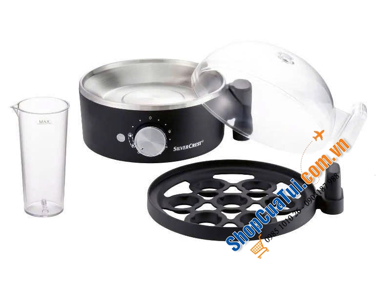 MÁY LUỘC TRỨNG SILVERCREST Eierkocher SEKE 450 A1 mầu đỏ & mầu bạc - nấu tối đa 7 quả trứng - luộc trứng nhanh hơn theo mức độ chín mong muốn, giữ nóng trứng lâu hơn