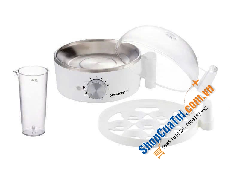 MÁY LUỘC TRỨNG SILVERCREST Eierkocher SEKE 450 A1 mầu đỏ & mầu bạc - nấu tối đa 7 quả trứng - luộc trứng nhanh hơn theo mức độ chín mong muốn, giữ nóng trứng lâu hơn