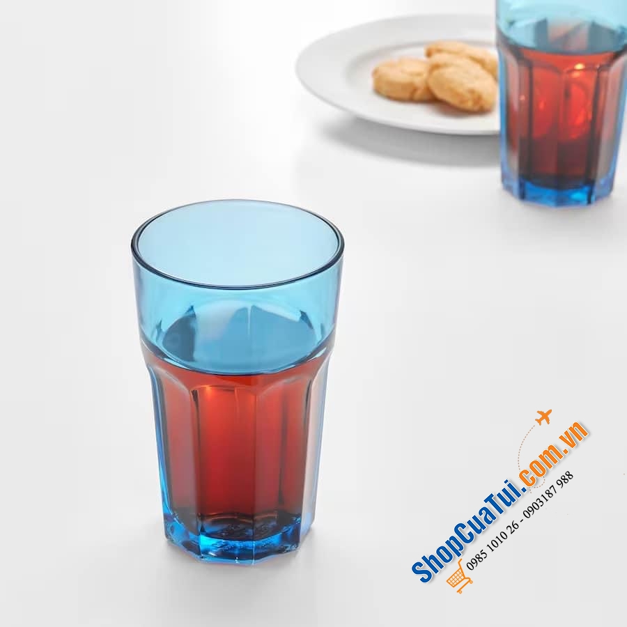 BỘ 4 CỐC THUỶ TINH XANH BIẾC IKEA POKAL ĐỨC - MADE IN SLOVENIA.