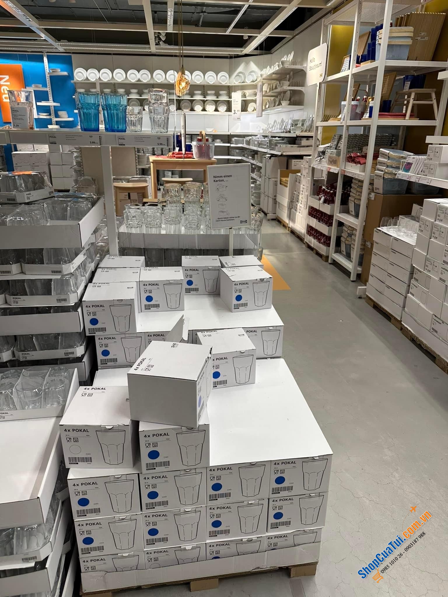 BỘ 4 CỐC THUỶ TINH XANH BIẾC IKEA POKAL ĐỨC - MADE IN SLOVENIA.