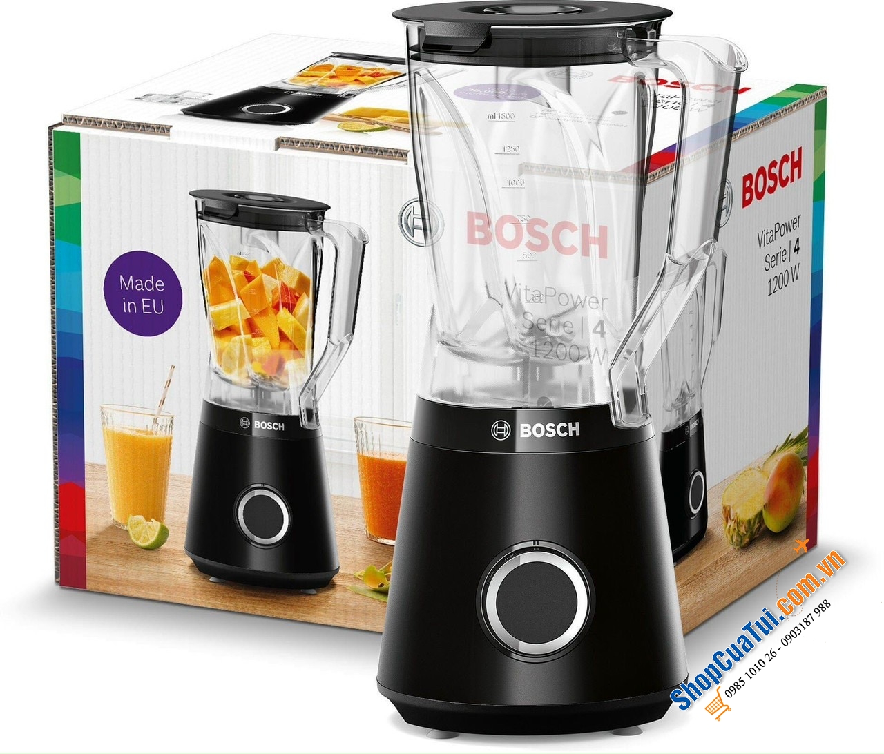 MÁY XAY SINH TỐ BOSCH MMB6141B 1200W công suất và động cơ cựu kì mạnh mẽ