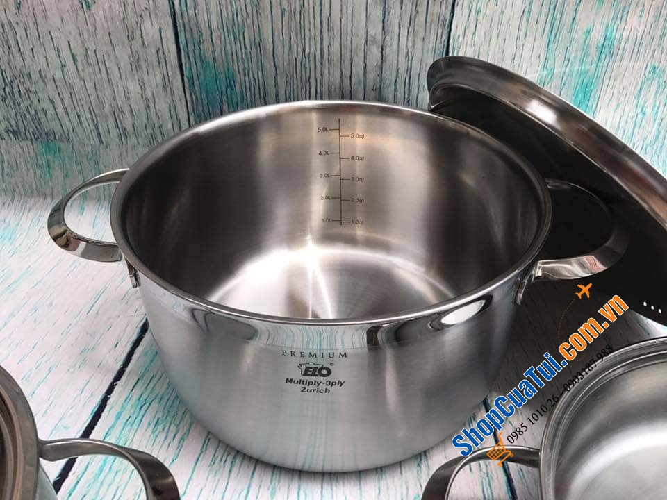 BỘ NỒI ELO PREMIUM ZURICH 5 MÓN ĐÁY LIỀN 3 LỚP có khả năng hấp thu nhiệt cực nhanh và hít từ tính tốt