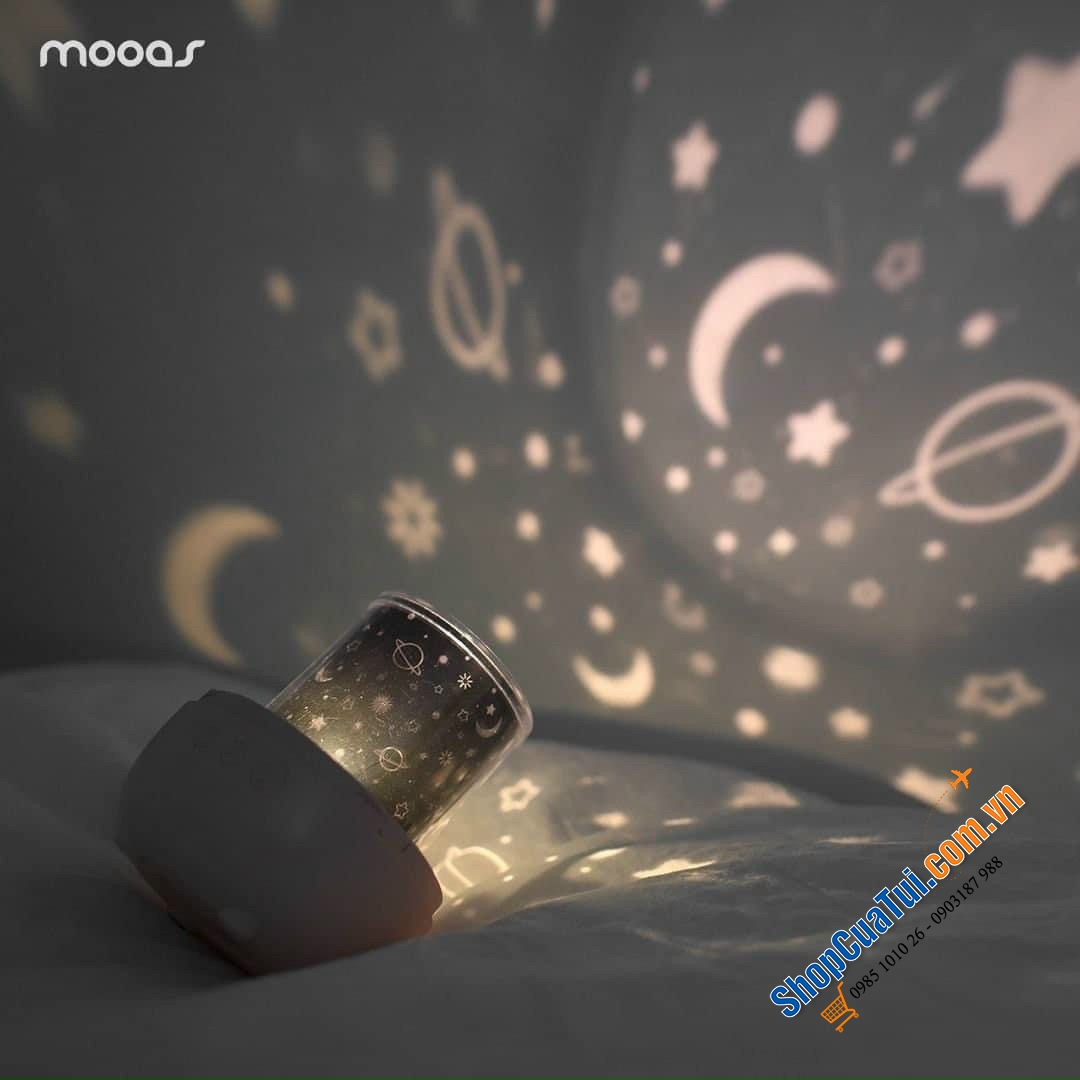 ĐÈN NGỦ MOOAS WONDERLAND MÀU NHIỆM CHO BÉ - Chiếc đèn ngủ kết hợp máy chiếu, phát nhạc